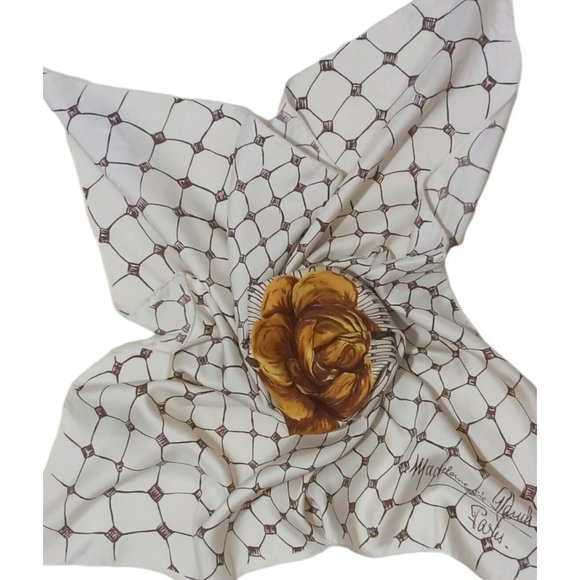 MADELEINE DE RAUCH Ivory Geometric Floral Scarf 30.5"/ 29.5” EC - Picture 4 of 10
